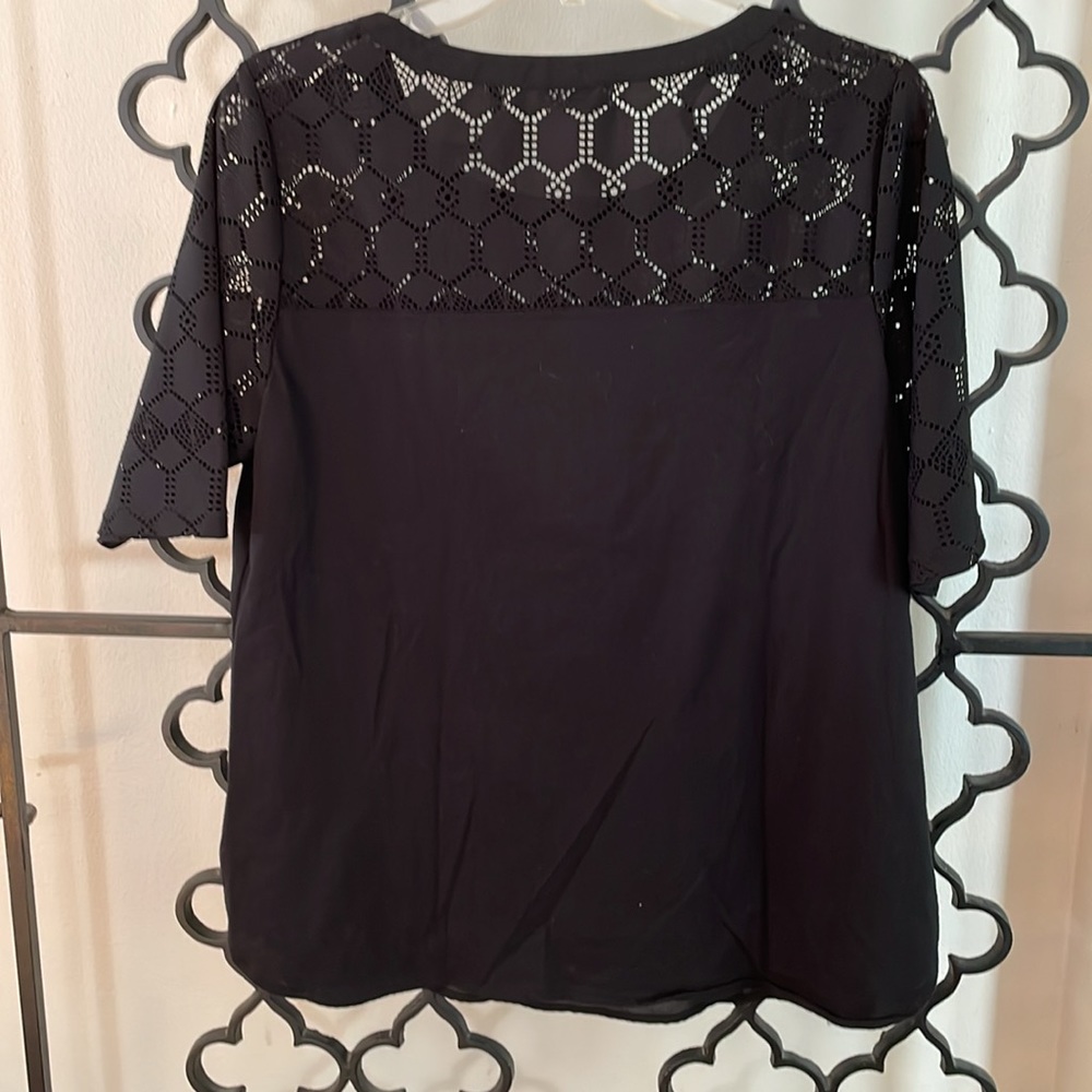 Black Lace and Black Fabric Short Sleeve Top by Van Heusen EUC